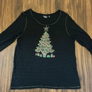 Onque casual 1x Christmas tree shirt black beads holiday attire
